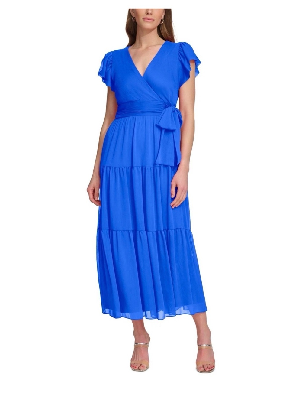 DKNY cobalt Blue Wrap Maxi Dress with Tie Waist Sz 2 nwt